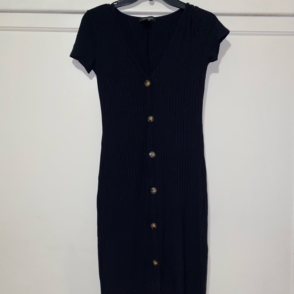 Black button down midi dress